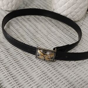 Vicenza Black Leather Belt with Goldtone and silver Heart Buckle - Size 28